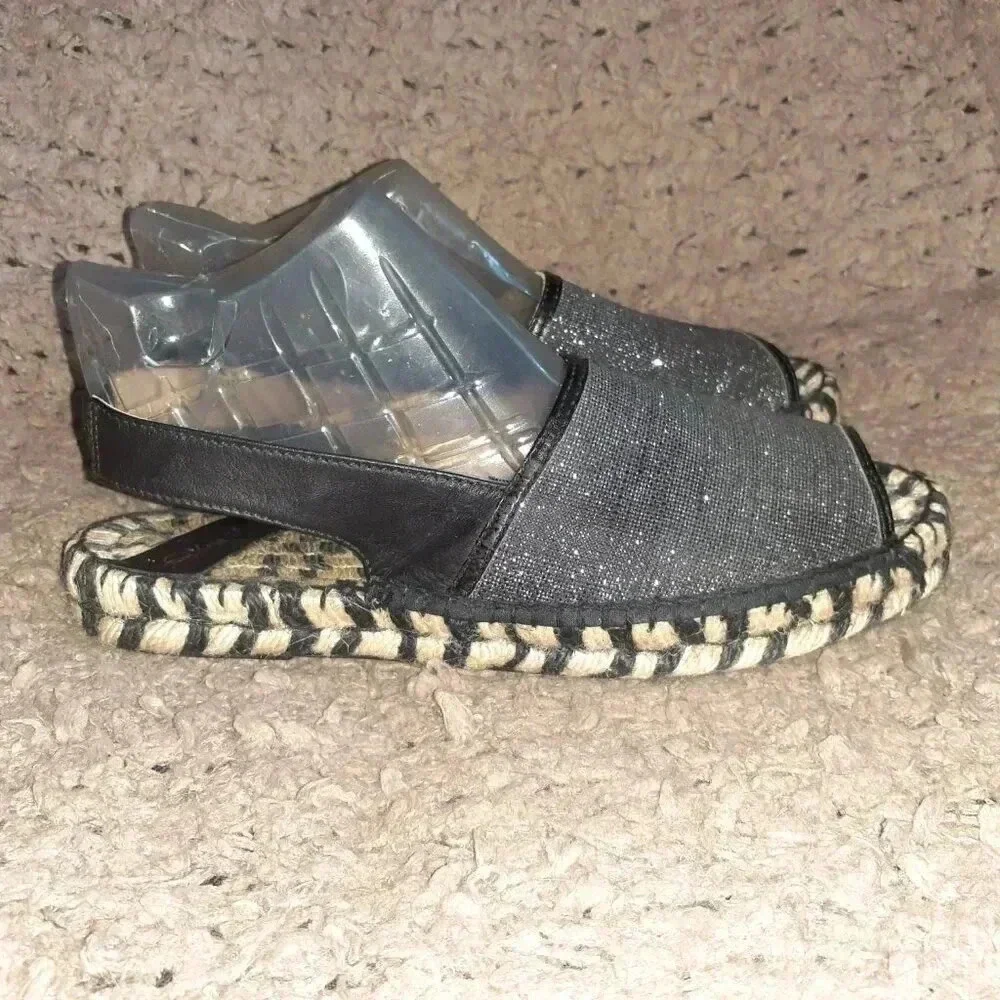 GAIMO-Black/Silver Flatform Espadrille Sandals-Anthropologie-Sz 39-Near Mint